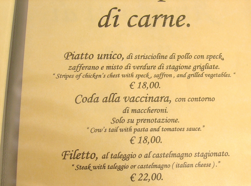Funny menus, Lucca, Italy
